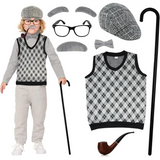 4E’s Novelty Old Man Costume – Vest Cane & 8-Pc Dress-Up Kit for Kids (Medium) - Costumes & Accessories