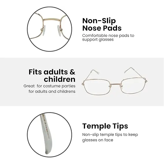 4E’s Novelty Old Person Glasses – Gold Rectangular Eyeglasses for 100th Day of School