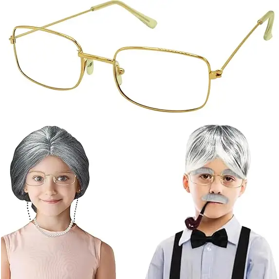 4E’s Novelty Old Person Glasses – Gold Rectangular Eyeglasses for 100th Day of School