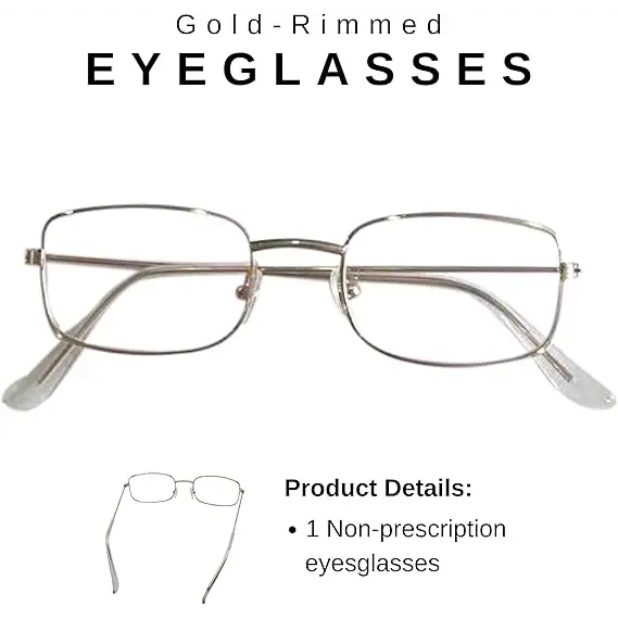 4E’s Novelty Old Person Glasses – Gold Rectangular Eyeglasses for 100th Day of School