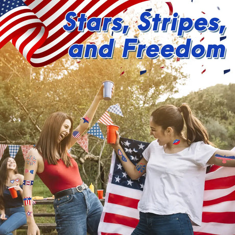 4E’s Novelty Patriotic Temporary Tattoos 100 Pcs 4th of July Tattoos Fake Tattoos for Independence Day Party Supplies