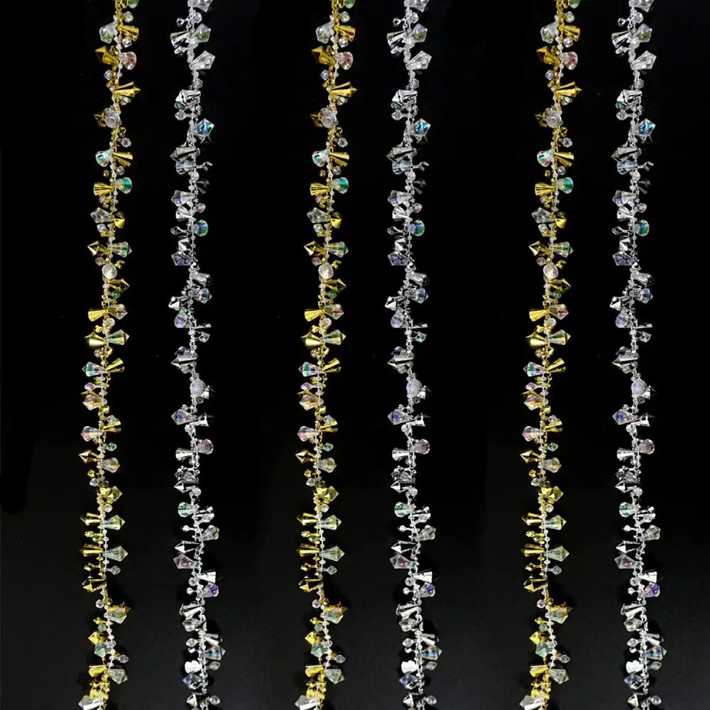 4E’s Novelty Set of 4 Crystal Beaded Christmas Tree Garland Ornaments - Silver & Gold Bead Garland for Christmas Tree