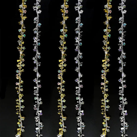 4E’s Novelty Set of 4 Crystal Beaded Christmas Tree Garland Ornaments - Silver & Gold Bead Garland for Christmas Tree