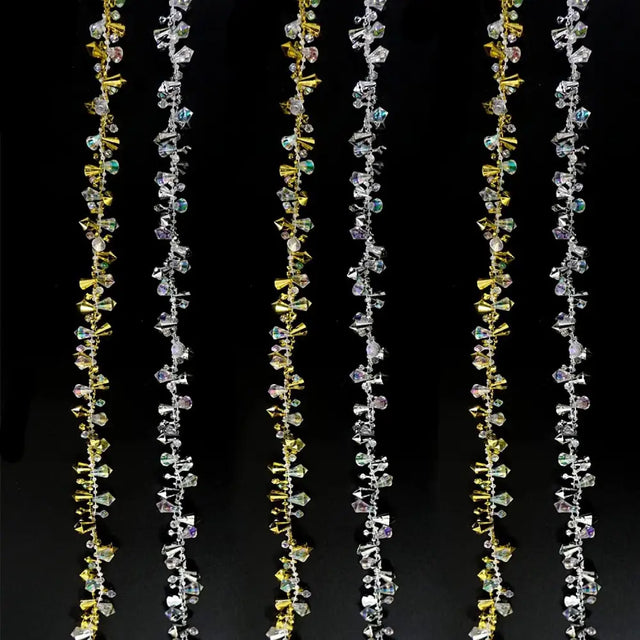 4E’s Novelty Set of 4 Crystal Beaded Christmas Tree Garland Ornaments - Silver & Gold Bead Garland for Christmas Tree