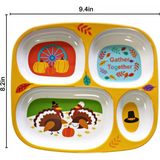 4E’s Novelty Set of 4 Fall Thanksgiving Melamine Dinnerware Sets for Kids – Autumn Kids Plates With Dividers BPA-Free