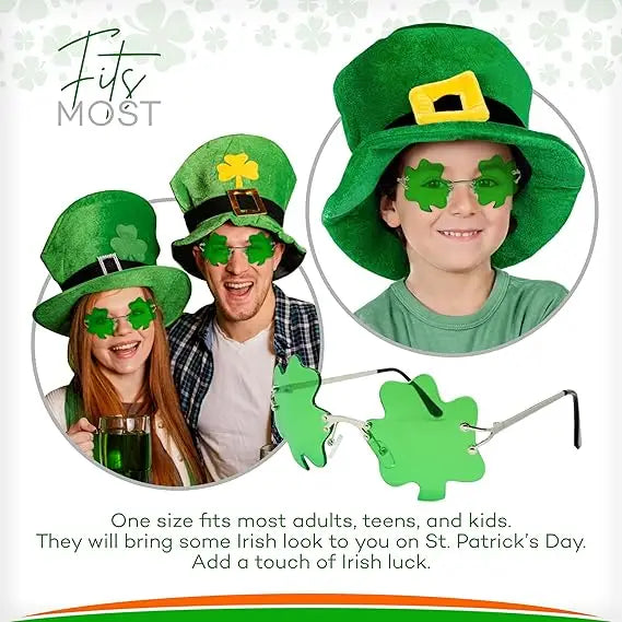 4E’s Novelty Shamrock Glasses – St. Patrick’s Day Green Sunglasses for Adults & Kids Party Accessory