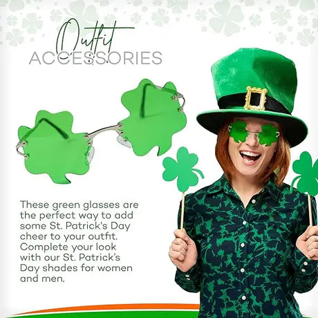 4E’s Novelty Shamrock Glasses – St. Patrick’s Day Green Sunglasses for Adults & Kids Party Accessory