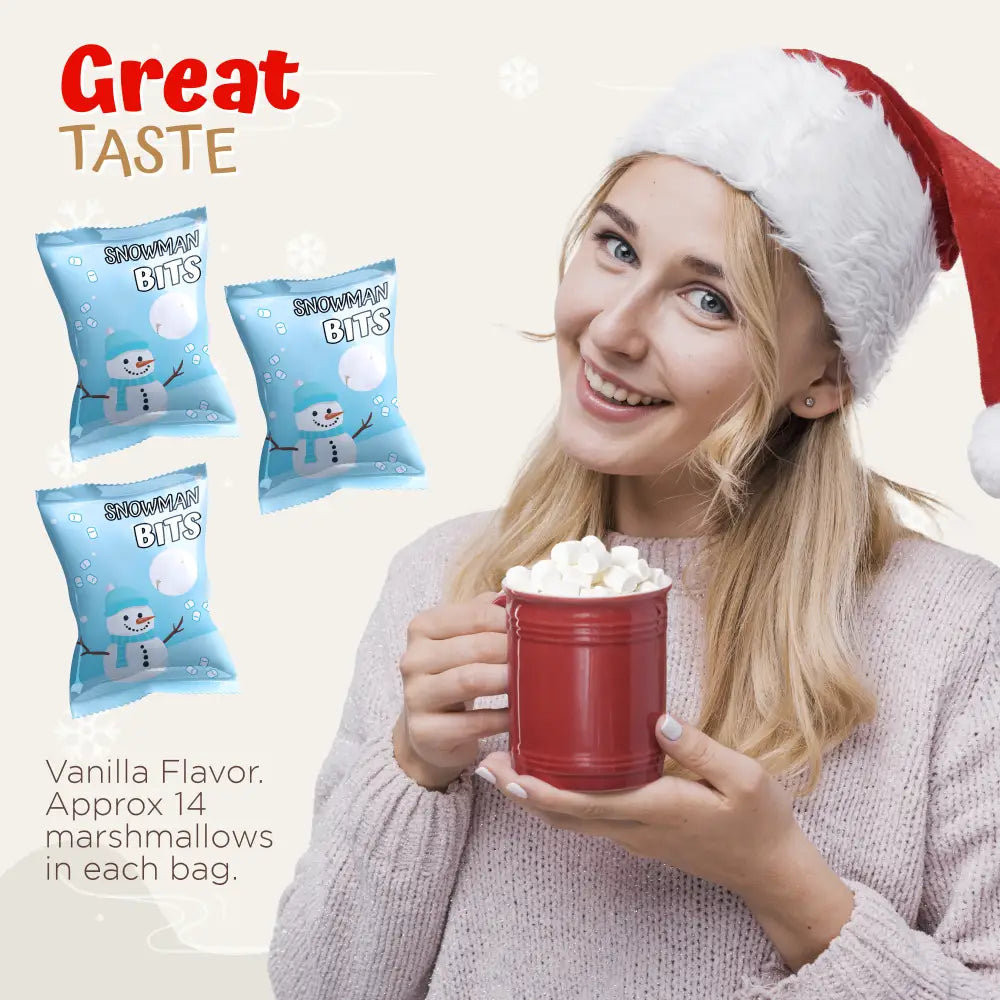 4E’s Novelty Snowman Bits Mini Marshmallow 50 Packs - Vanilla Flavored Individually Wrapped Marshmallows Packets