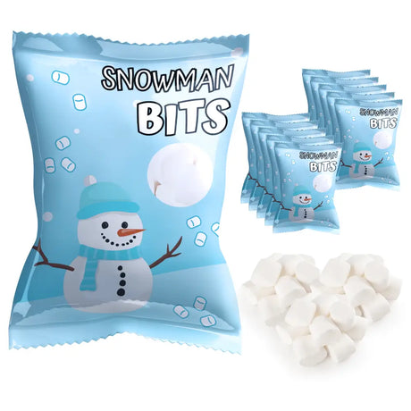 4E’s Novelty Snowman Bits Mini Marshmallow 50 Packs - Vanilla Flavored Individually Wrapped Marshmallows Packets