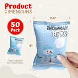 4E’s Novelty Snowman Bits Mini Marshmallow 50 Packs - Vanilla Flavored Individually Wrapped Marshmallows Packets