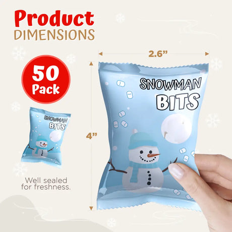 4E’s Novelty Snowman Bits Mini Marshmallow 50 Packs - Vanilla Flavored Individually Wrapped Marshmallows Packets