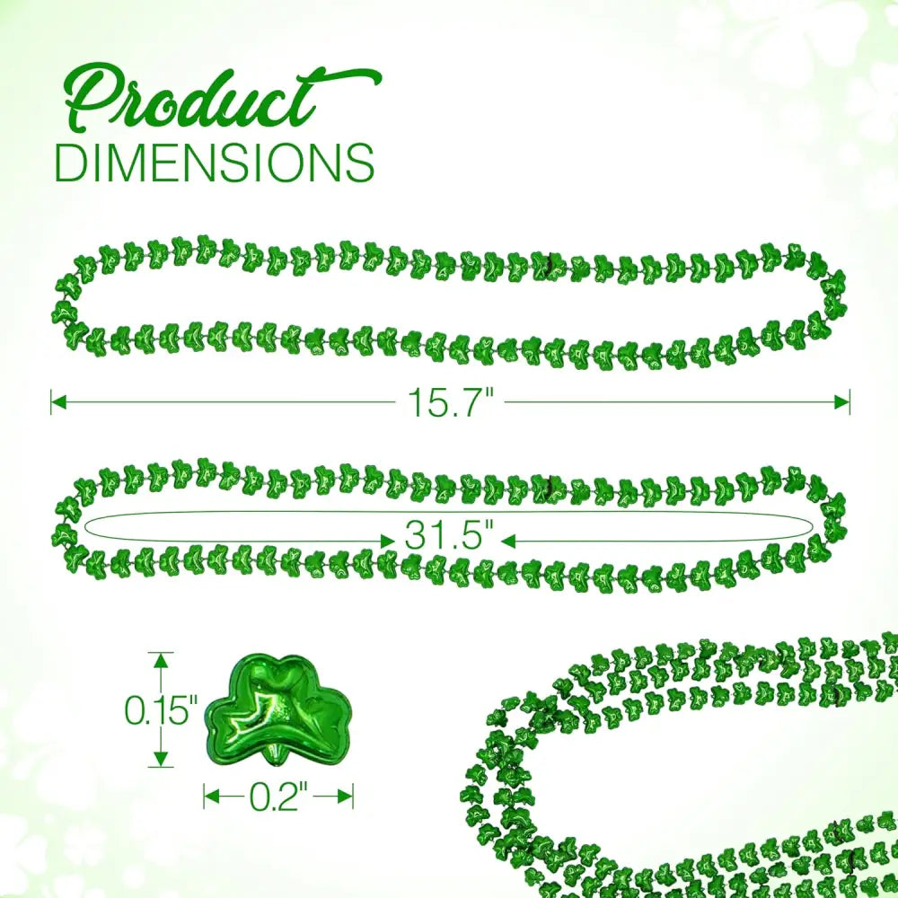 4E’s Novelty St. Patrick’s Day Beads – 12-Pack Shamrock Clover Green Necklaces for Party Favors