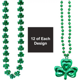 4E’s Novelty St. Patrick’s Day Beads Necklace – 24 Pack Shamrock Green Beads for Party Favors