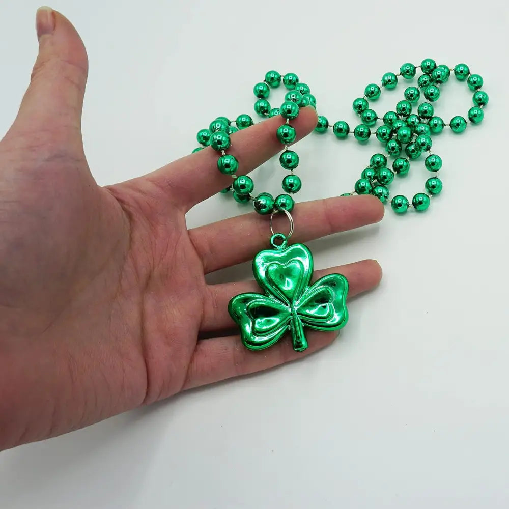 4E’s Novelty St. Patrick’s Day Beads Necklace Bulk (24 Pack) – Shamrock Green Beads for Irish Party Favors