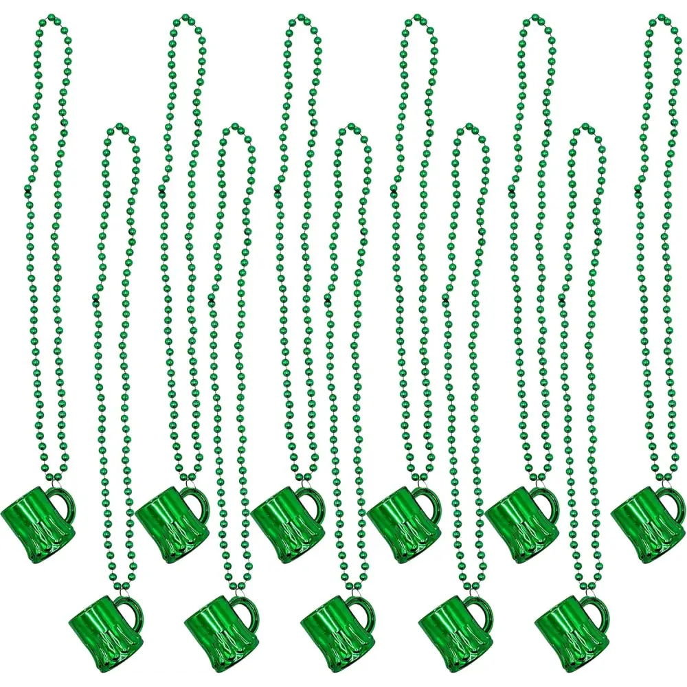 4E’s Novelty St. Patrick’s Day Beads Necklace with Shot Glasses – 12 Pack Irish Party Favors