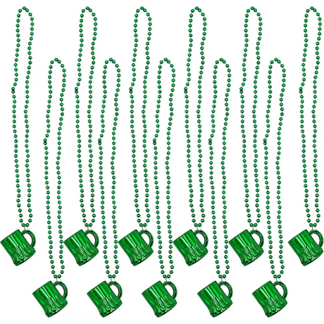 4E’s Novelty St. Patrick’s Day Beads Necklace with Shot Glasses – 12 Pack Irish Party Favors