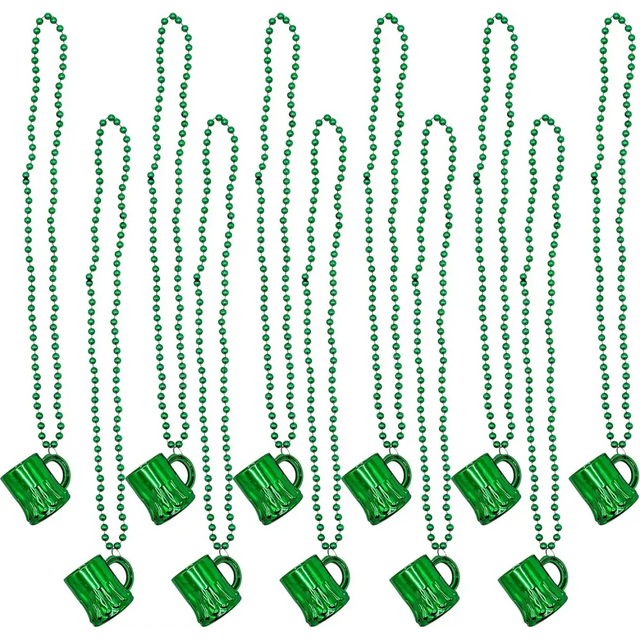 4E’s Novelty St. Patrick’s Day Beads Necklace with Shot Glasses – 12 Pack Irish Party Favors