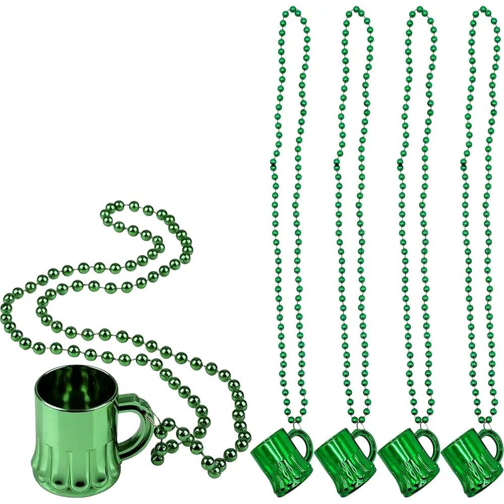 4E’s Novelty St. Patrick’s Day Beads Necklace with Shot Glasses – 12 Pack Irish Party Favors