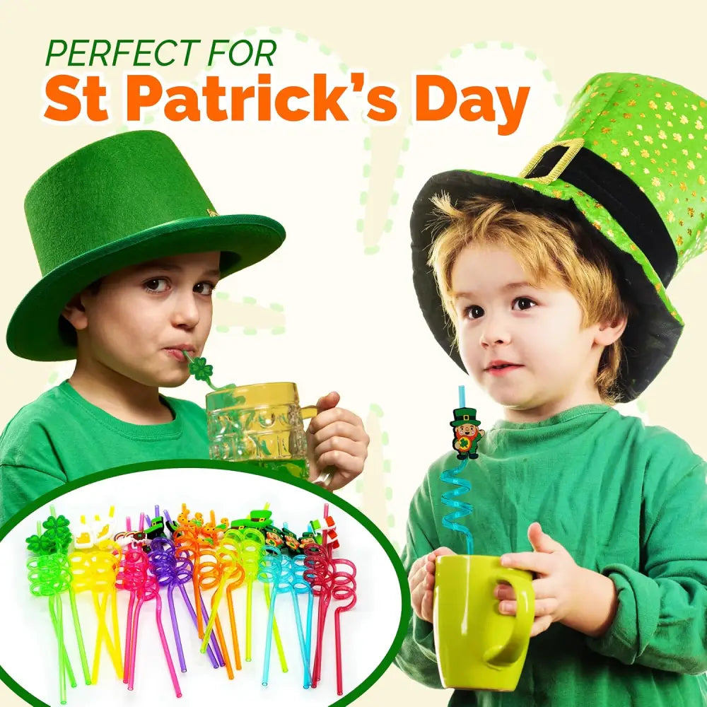 4E’s Novelty St. Patrick’s Day Party Straws – 24 Reusable Shamrock Straws for Kids & Adults