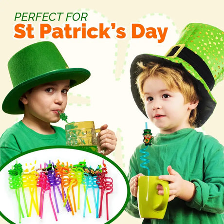 4E’s Novelty St. Patrick’s Day Party Straws – 24 Reusable Shamrock Straws for Kids & Adults