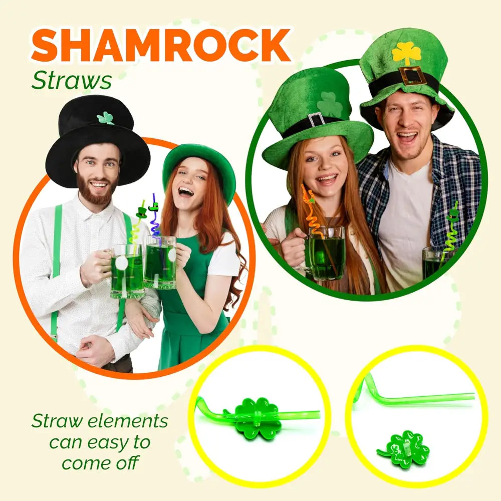 4E’s Novelty St. Patrick’s Day Party Straws – 24 Reusable Shamrock Straws for Kids & Adults