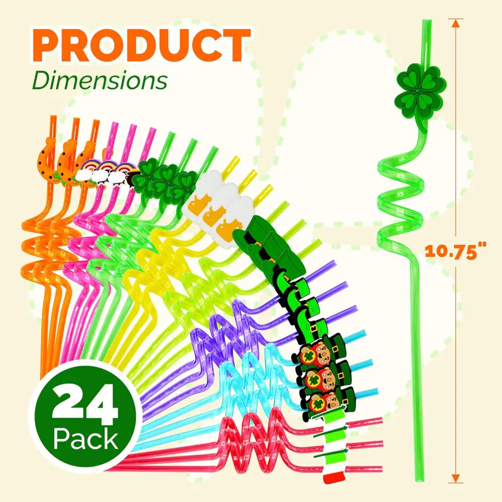 4E’s Novelty St. Patrick’s Day Party Straws – 24 Reusable Shamrock Straws for Kids & Adults