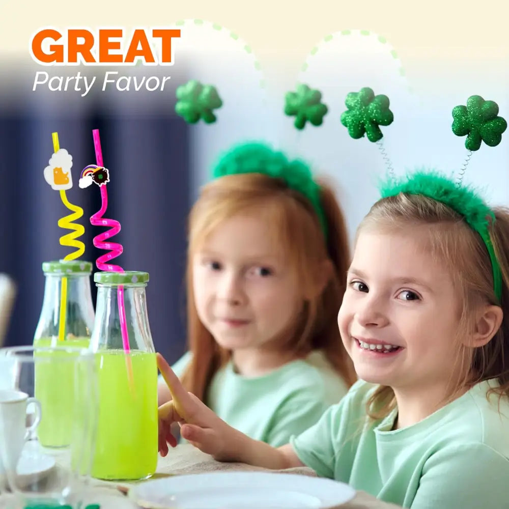 4E’s Novelty St. Patrick’s Day Party Straws – 24 Reusable Shamrock Straws for Kids & Adults