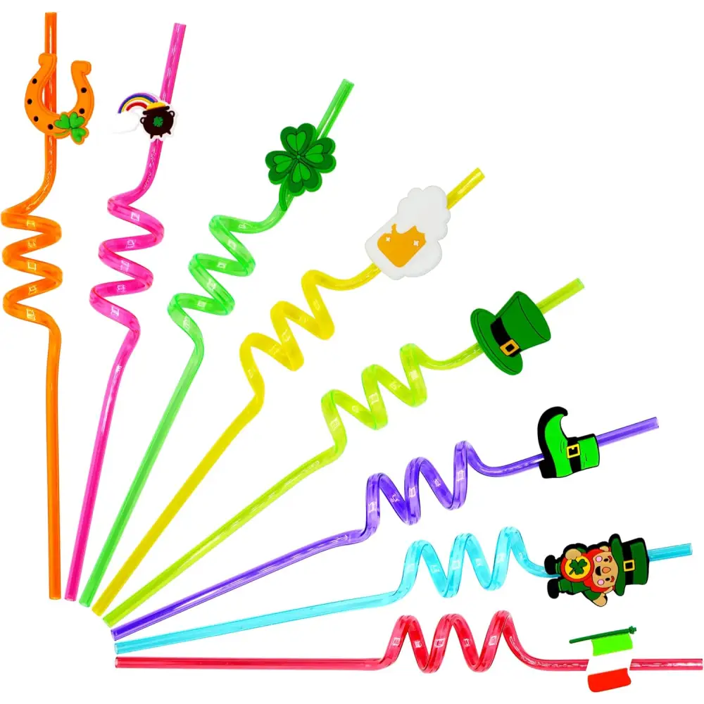4E’s Novelty St. Patrick’s Day Party Straws – 24 Reusable Shamrock Straws for Kids & Adults