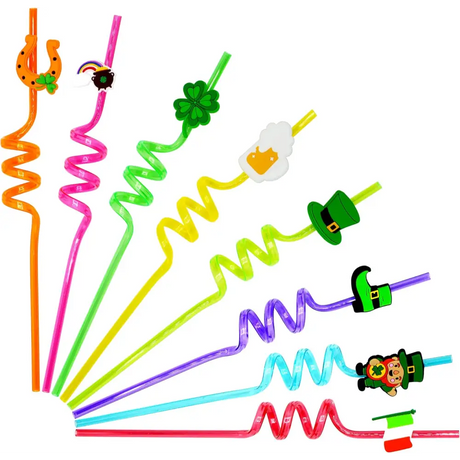 4E’s Novelty St. Patrick’s Day Party Straws – 24 Reusable Shamrock Straws for Kids & Adults