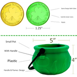 4E’s Novelty St. Patrick’s Day Pot of Gold with 100 Lucky Coins – Leprechaun Decorations Green & Gold Coins for Irish