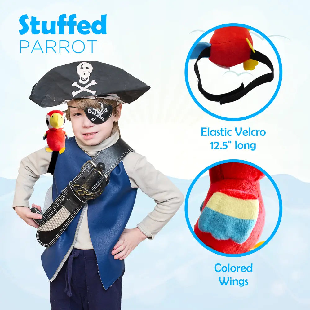 4E’s Novelty Stuffed Parrot on Shoulder - Kids Pirate Parrot Shoulder Prop Halloween Parrot Stuffed Animal Prop Kids