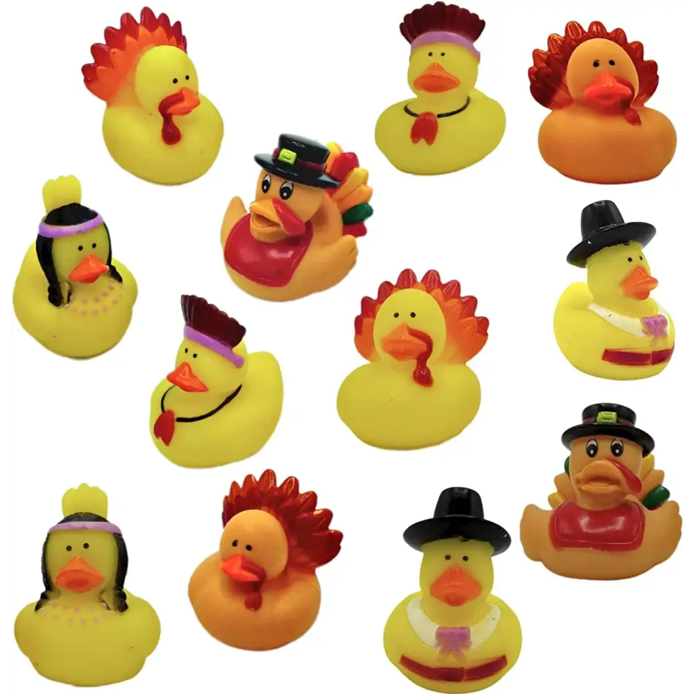 4E’s Novelty Thanksgiving Rubber Duckies in Bulk (12 Pack) – Turkey & Pilgrim Thanksgiving Rubber Ducks Holiday Rubber