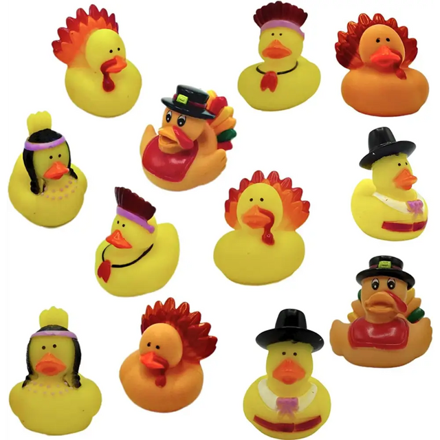 4E’s Novelty Thanksgiving Rubber Duckies in Bulk (12 Pack) – Turkey & Pilgrim Thanksgiving Rubber Ducks Holiday Rubber