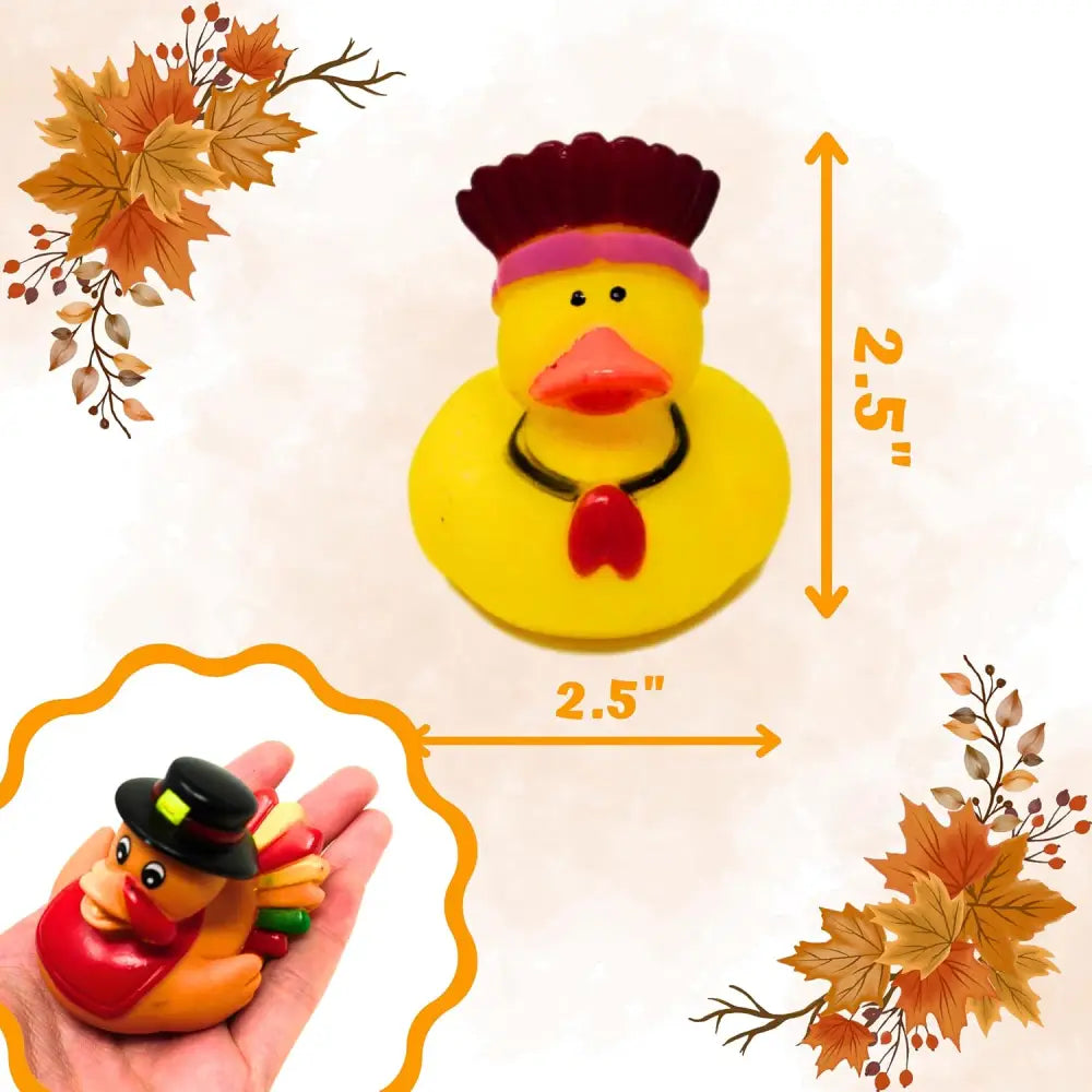 4E’s Novelty Thanksgiving Rubber Duckies in Bulk (12 Pack) – Turkey & Pilgrim Thanksgiving Rubber Ducks Holiday Rubber