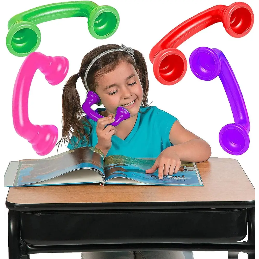 4E's Novelty Whisper Phones for Reading [4 Pack] Auditory Feedback, Hear Myself Sound Phone - Accelerate Reading Fluency, Comprehension & Pronunciation - Speech Therapy Materials Toys