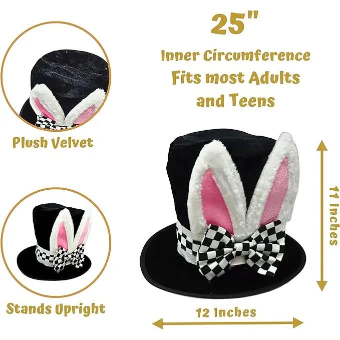 4E’s Novelty Wonderland Bunny Costume Accessories – Top Hat Rabbit Ears Gloves & Clock - Costume Accessories