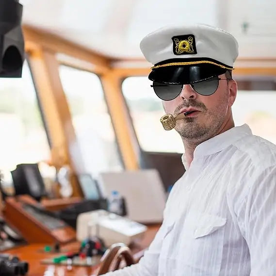 4E’s Novelty Yacht Captain Hat Costume Accessories Set - Adjustable Captain Hat Aviator Sunglasses Fake Pipe