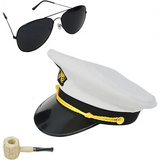 4E’s Novelty Yacht Captain Hat Costume Accessories Set - Adjustable Captain Hat Aviator Sunglasses Fake Pipe
