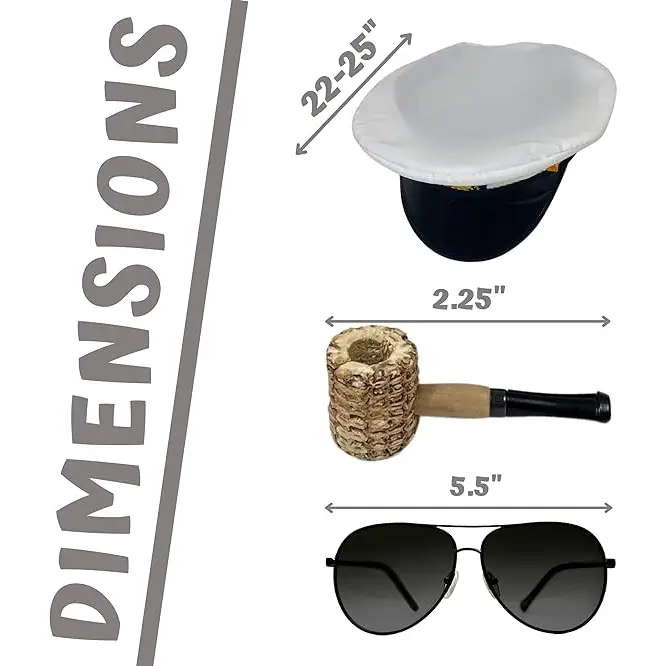 4E’s Novelty Yacht Captain Hat Costume Accessories Set - Adjustable Captain Hat Aviator Sunglasses Fake Pipe