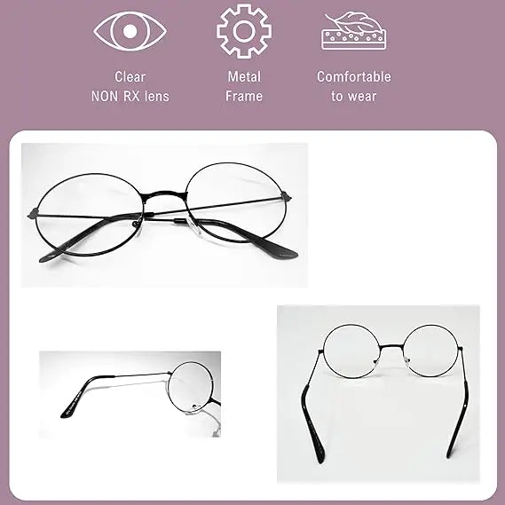 5” Round Non Prescription Glasses for Kids - Clear Nerd Circular Glasses - Costume Accessories