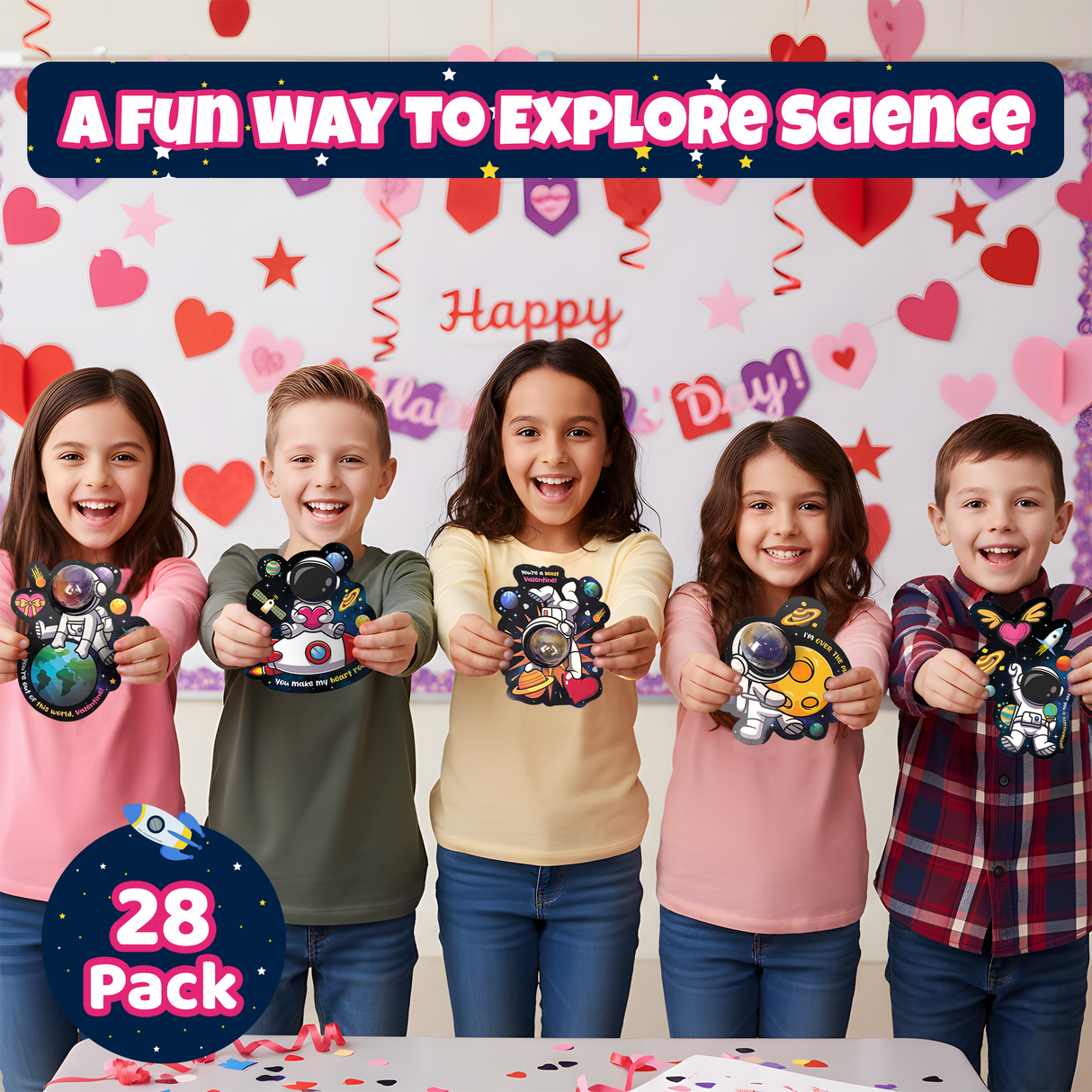 4E's Novelty Valentines Cards with Slimes for Kids (28 Pack)