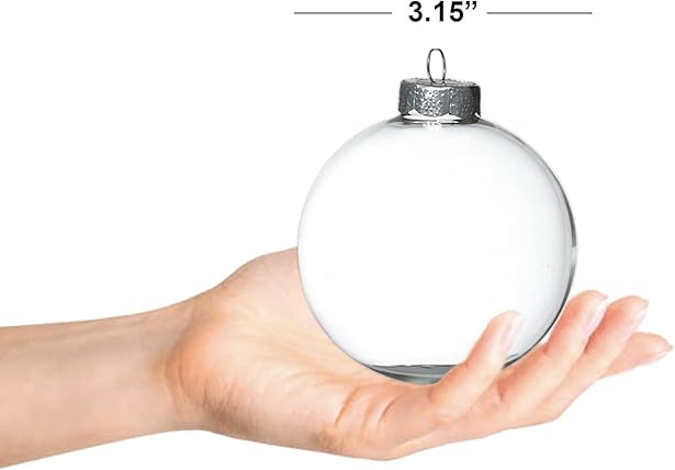 4E's Novelty 12 Pack Clear Christmas Ornaments Balls - 3.15" Empty Ornaments to Fill for DIY Crafts - Easy to Paint & Decorate Christmas Ornaments