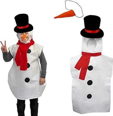 4E’s Novelty Snowman Costume Adult One-Piece for Men & Women, Includes Carrot Nose & Hat, Perfect for Snowman Costume Adult for Holiday Parties