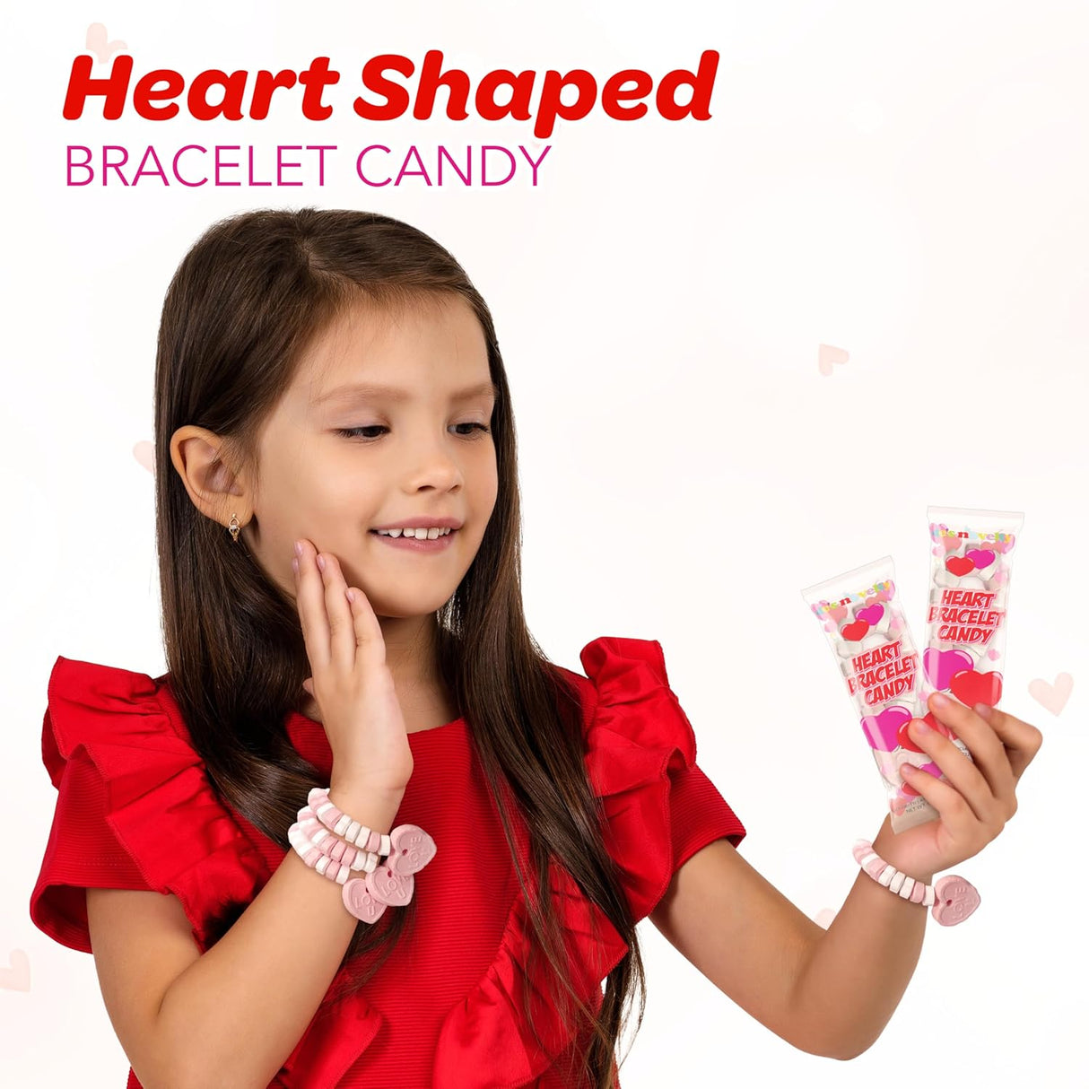 4E's Novelty 30 Packs Heart Candy Bracelet, Valentine Candies Bracelets Individually Wrapped