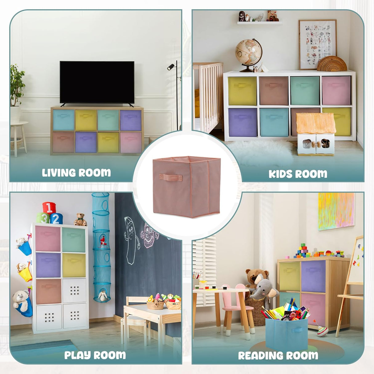 4E's Novelty 6 Packs 11 Inch Pastel Color Storage Foldable Cube Bins, Colorful Storage Baskets