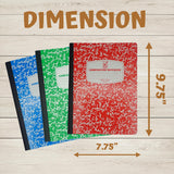 Wide Ruled Notebook Assorted Color, Marble Composition Notebook, Primary K-2, College Ruled - 3 pcs Notebooks for School