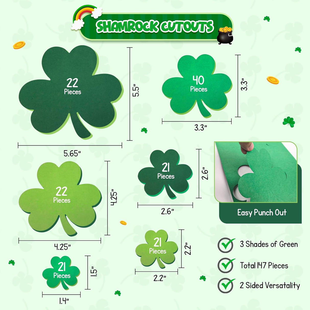 4E's Novelty 147 Pcs St. Patrick's Day Shamrock Cutouts Bulk