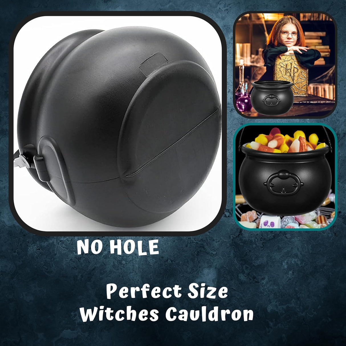4E's Novelty Large Plastic Black Cauldron – 7" St. Patrick's Day Pot of Gold Decoration, Candy Holder