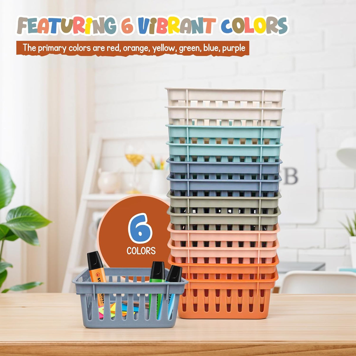 4E's Novelty 12 Pack Vibrant Boho Small Baskets for Classroom