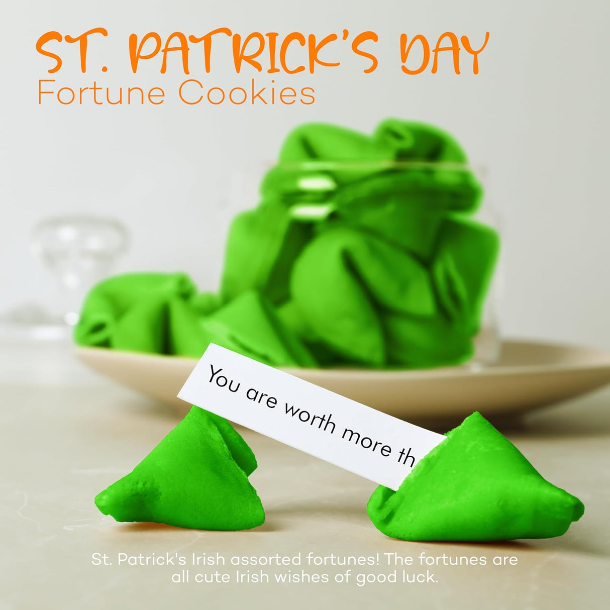 4E's Novelty St. Patrick’s Day Fortune Cookies – 50 Individually Wrapped Party Favors & Treats